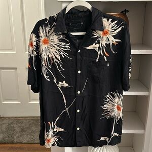 All Saints Hawaiian Shirt Black tan orange Men’s Size Small